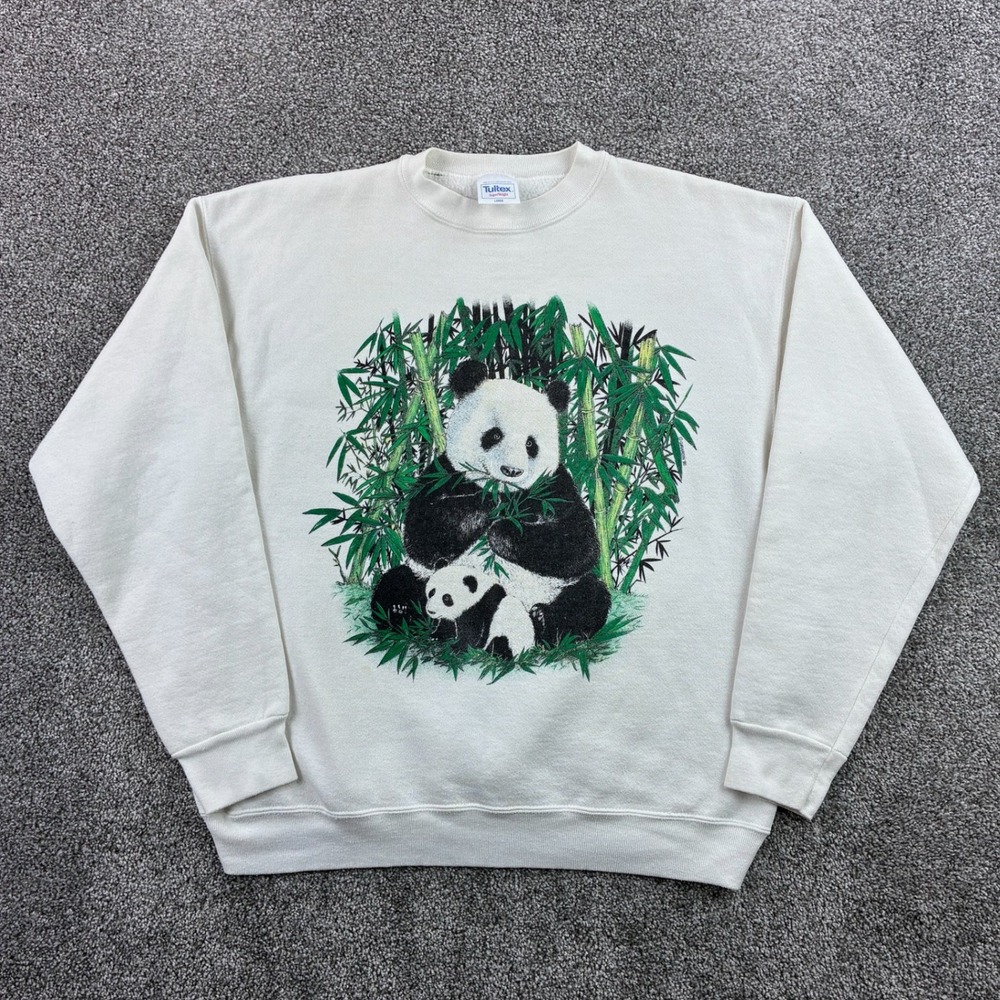 Vintage Panda Bear Sweatshirt Mens Large White Bamboo USA Made Nature Animals